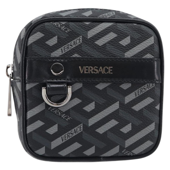 VERSACE Pouch PVC Leather Gray Silver Auth 209154