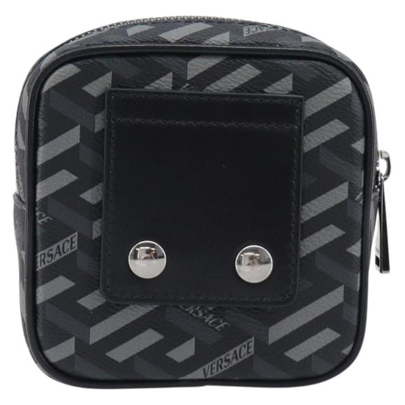 VERSACE Pouch PVC Leather Gray Silver Auth 209154