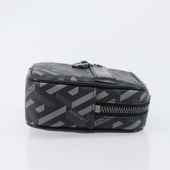 VERSACE Pouch PVC Leather Gray Silver Auth 209154