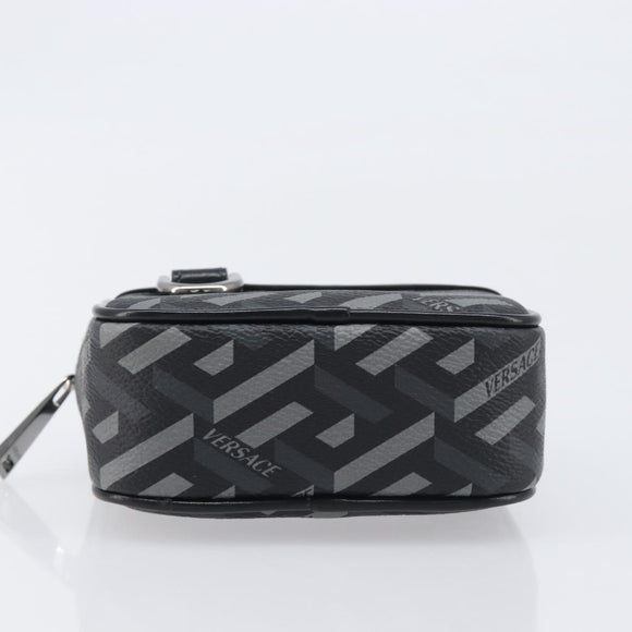 VERSACE Pouch PVC Leather Gray Silver Auth 209154