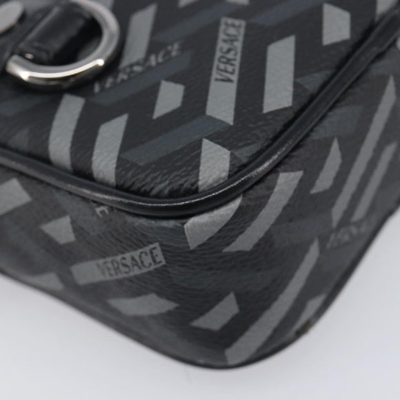 VERSACE Pouch PVC Leather Gray Silver Auth 209154