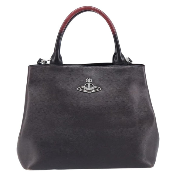 Vivienne Westwood Hand Bag Leather Dark Brown Silver Auth 209156A