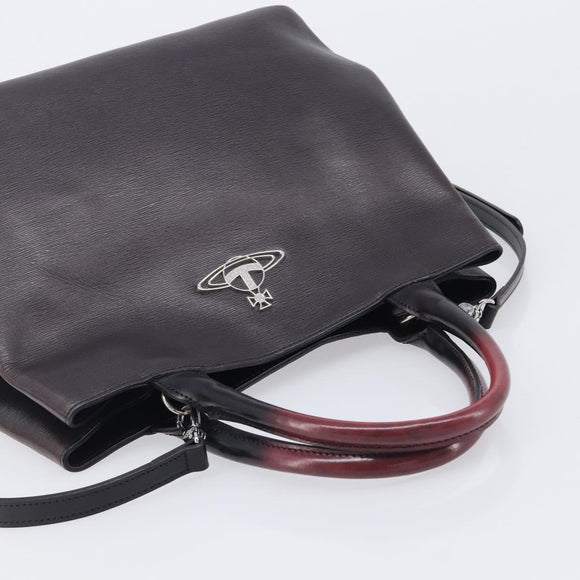 Vivienne Westwood Hand Bag Leather Dark Brown Silver Auth 209156A