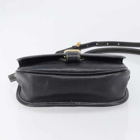 LOEWE Anagram Shoulder Bag Leather Black Gold Tone Auth 209157