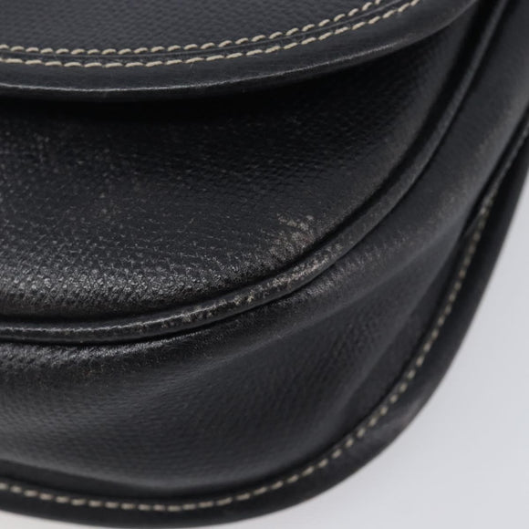 LOEWE Anagram Shoulder Bag Leather Black Gold Tone Auth 209157