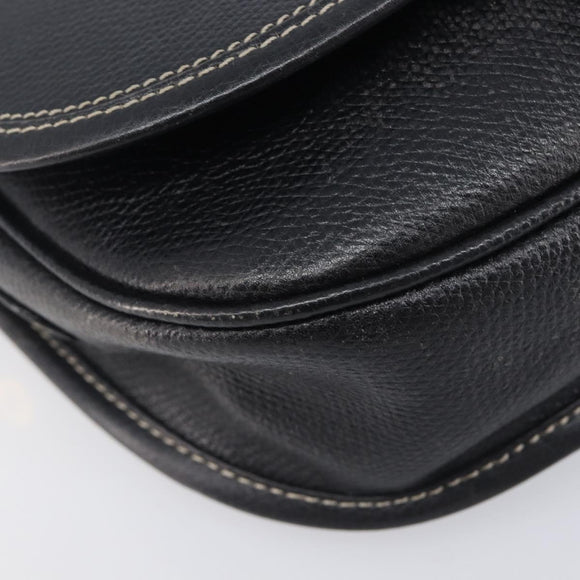 LOEWE Anagram Shoulder Bag Leather Black Gold Tone Auth 209157