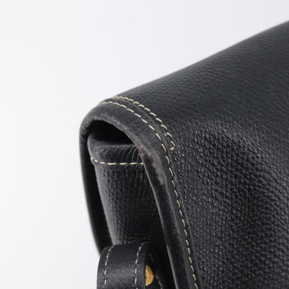 LOEWE Anagram Shoulder Bag Leather Black Gold Tone Auth 209157
