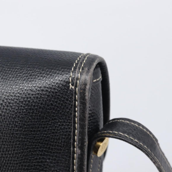LOEWE Anagram Shoulder Bag Leather Black Gold Tone Auth 209157