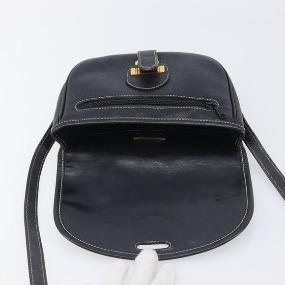 LOEWE Anagram Shoulder Bag Leather Black Gold Tone Auth 209157