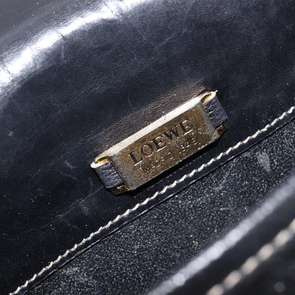 LOEWE Anagram Shoulder Bag Leather Black Gold Tone Auth 209157