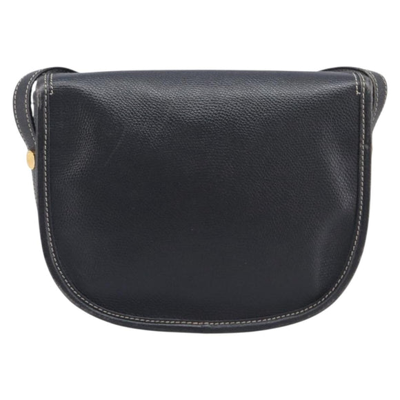 LOEWE Anagram Shoulder Bag Leather Black Gold Tone Auth 209157