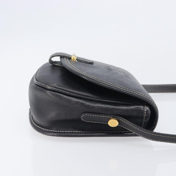LOEWE Anagram Shoulder Bag Leather Black Gold Tone Auth 209157
