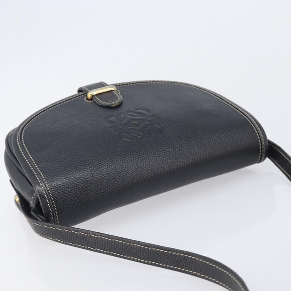 LOEWE Anagram Shoulder Bag Leather Black Gold Tone Auth 209157