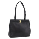 Salvatore Ferragamo Vala Tote Bag Leather Black Gold Tone Auth 209160-1