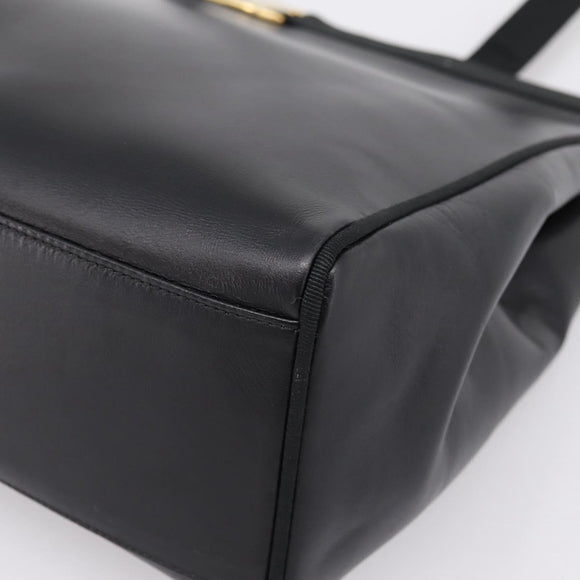 Salvatore Ferragamo Vala Tote Bag Leather Black Gold Tone Auth 209160