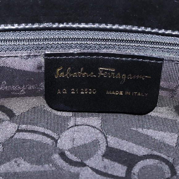 Salvatore Ferragamo Vala Tote Bag Leather Black Gold Tone Auth 209160