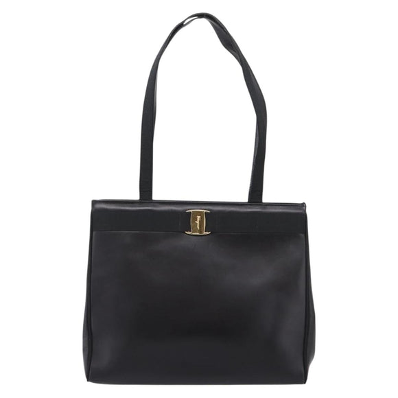 Salvatore Ferragamo Vala Tote Bag Leather Black Gold Tone Auth 209160
