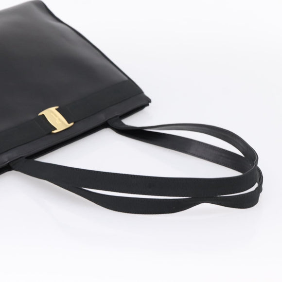 Salvatore Ferragamo Vala Tote Bag Leather Black Gold Tone Auth 209160