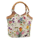 GUCCI Bamboo Flora Hand Bag Canvas Beige Gold Tone 137394 Auth 209161-1