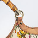 GUCCI Bamboo Flora Hand Bag Canvas Beige Gold Tone 137394 Auth 209161-14