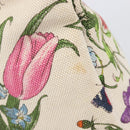 GUCCI Bamboo Flora Hand Bag Canvas Beige Gold Tone 137394 Auth 209161-16