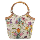 GUCCI Bamboo Flora Hand Bag Canvas Beige Gold Tone 137394 Auth 209161-2