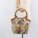 GUCCI Bamboo Flora Hand Bag Canvas Beige Gold Tone 137394 Auth 209161-28