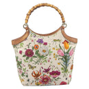 GUCCI Bamboo Flora Hand Bag Canvas Beige Gold Tone 137394 Auth 209161-3