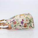 GUCCI Bamboo Flora Hand Bag Canvas Beige Gold Tone 137394 Auth 209161-5