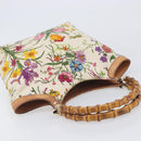 GUCCI Bamboo Flora Hand Bag Canvas Beige Gold Tone 137394 Auth 209161-6