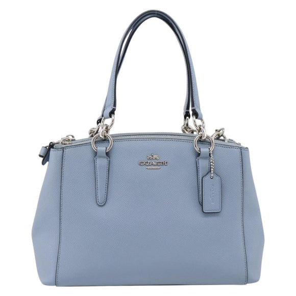 Coach Hand Bag Leather 2way Light Blue Silver Auth 209164A