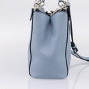 Coach Hand Bag Leather 2way Light Blue Silver Auth 209164A-4