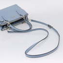 Coach Hand Bag Leather 2way Light Blue Silver Auth 209164A-9