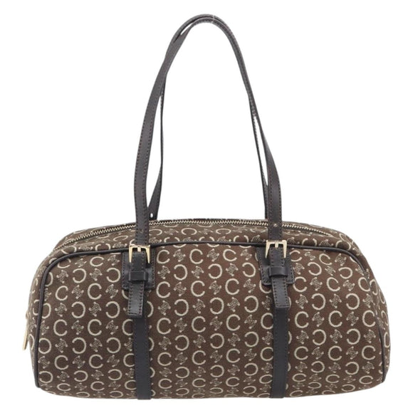 CELINE C Macadam Hand Bag Canvas Brown Gold Tone Auth 209166