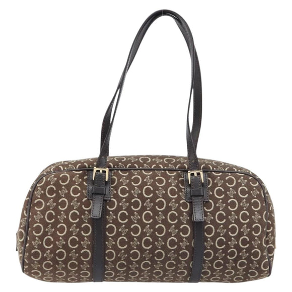CELINE C Macadam Hand Bag Canvas Brown Gold Tone Auth 209166