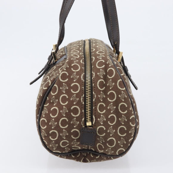 CELINE C Macadam Hand Bag Canvas Brown Gold Tone Auth 209166