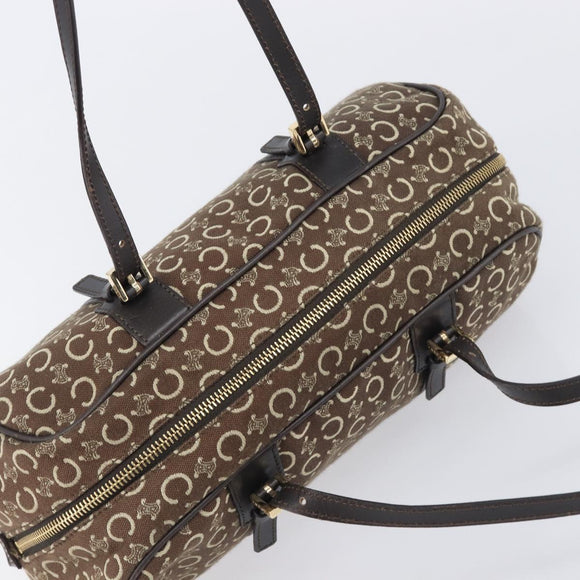 CELINE C Macadam Hand Bag Canvas Brown Gold Tone Auth 209166