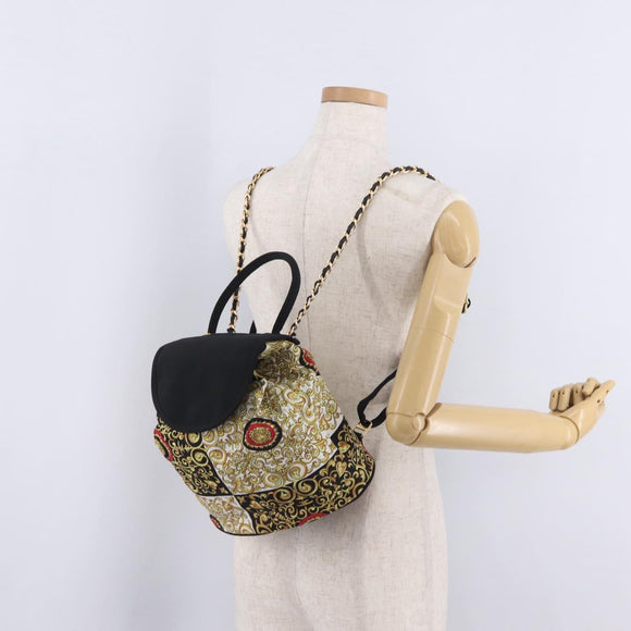 Gianni Versace Chain Backpack Nylon Yellow Gold Tone Auth 209167A