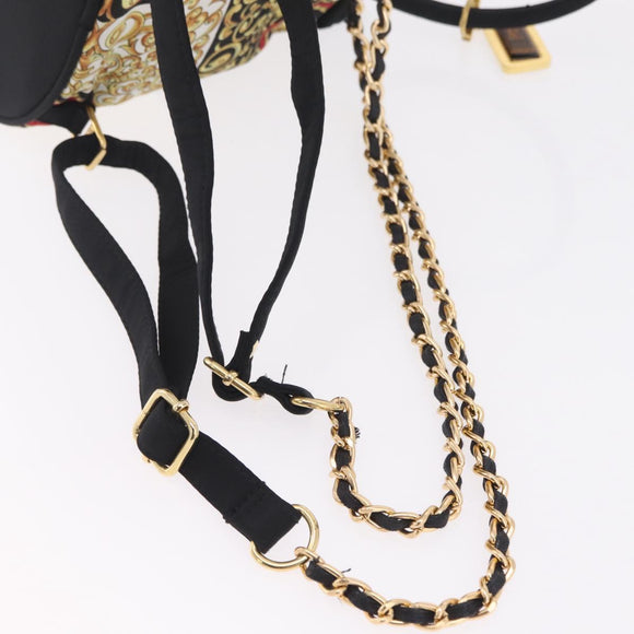 Gianni Versace Chain Backpack Nylon Yellow Gold Tone Auth 209167A