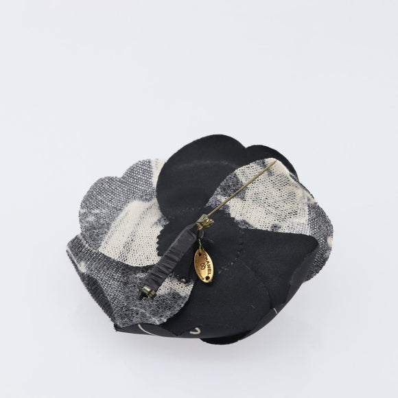 CHANEL Camelia Brooch Polyester Black Gold Tone CC Auth 209168