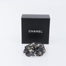 CHANEL Camelia Brooch Polyester Black Gold Tone CC Auth 209168-8