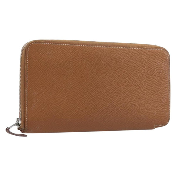 HERMES Azap Long Silk In Long Wallet Leather Brown Silver Auth 209171