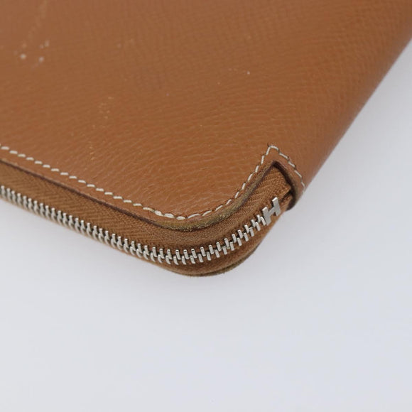 HERMES Azap Long Silk In Long Wallet Leather Brown Silver Auth 209171