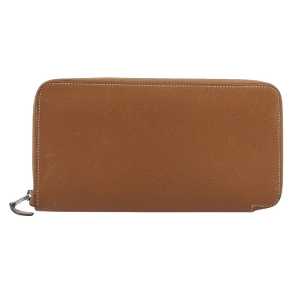 HERMES Azap Long Silk In Long Wallet Leather Brown Silver Auth 209171