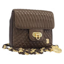 Bally Quilted ChainShoulder Pouch Leather Brown Gold Tone Auth 209174A-1
