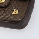 Bally Quilted ChainShoulder Pouch Leather Brown Gold Tone Auth 209174A-12