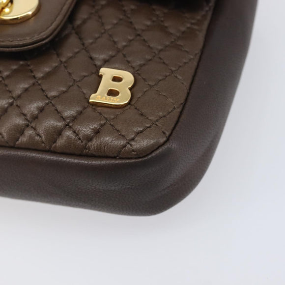 Bally Quilted ChainShoulder Pouch Leather Brown Gold Tone Auth 209174A