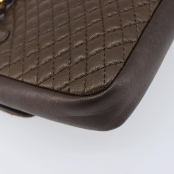 Bally Quilted ChainShoulder Pouch Leather Brown Gold Tone Auth 209174A