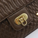 Bally Quilted ChainShoulder Pouch Leather Brown Gold Tone Auth 209174A-17