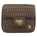 Bally Quilted ChainShoulder Pouch Leather Brown Gold Tone Auth 209174A-13